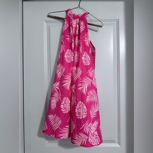 SHEIN Pink and White Leaf Print Mini Dress